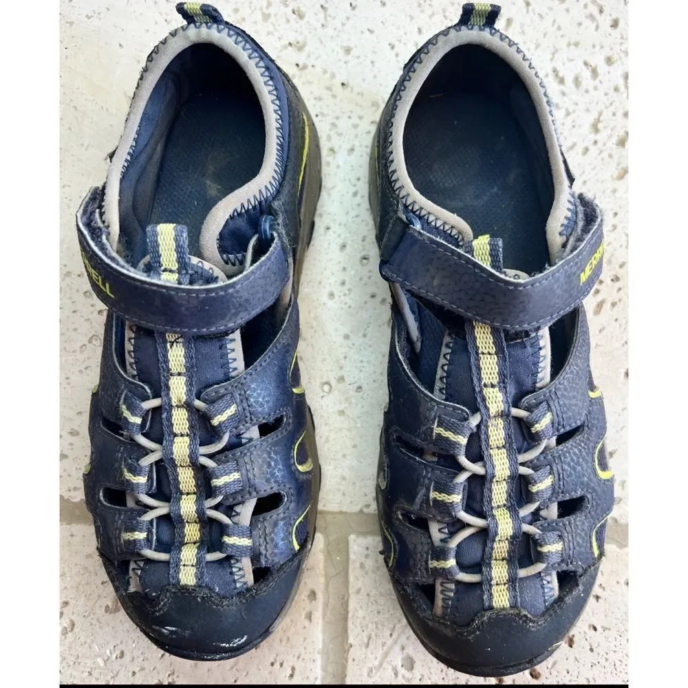 Merrell Kids Hydro H2O Hiker Sport Sandals Navy Lime Mesh Leather Sz 3